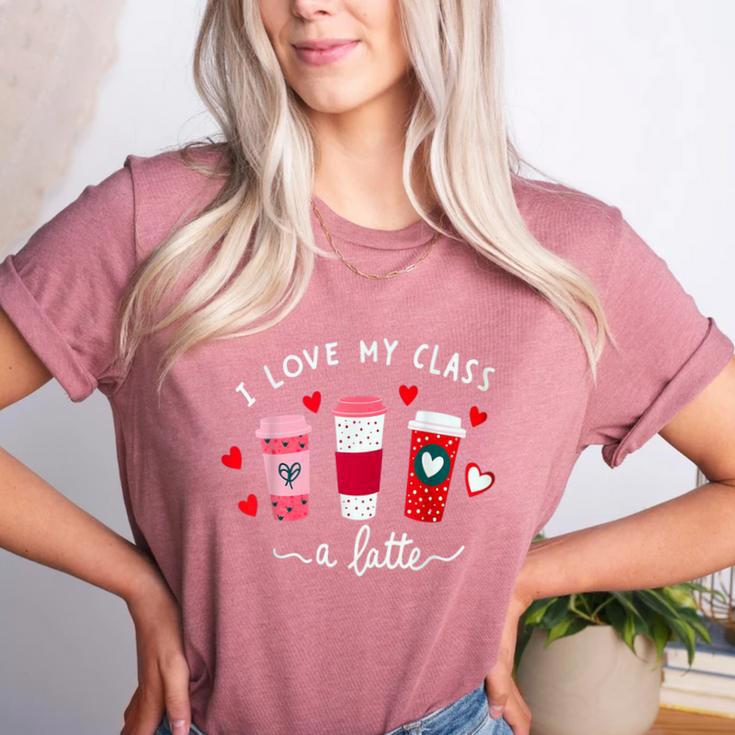 Teachers Valentine Day I Love My Class A Latte Coffee Women Women's Heather T-Shirt