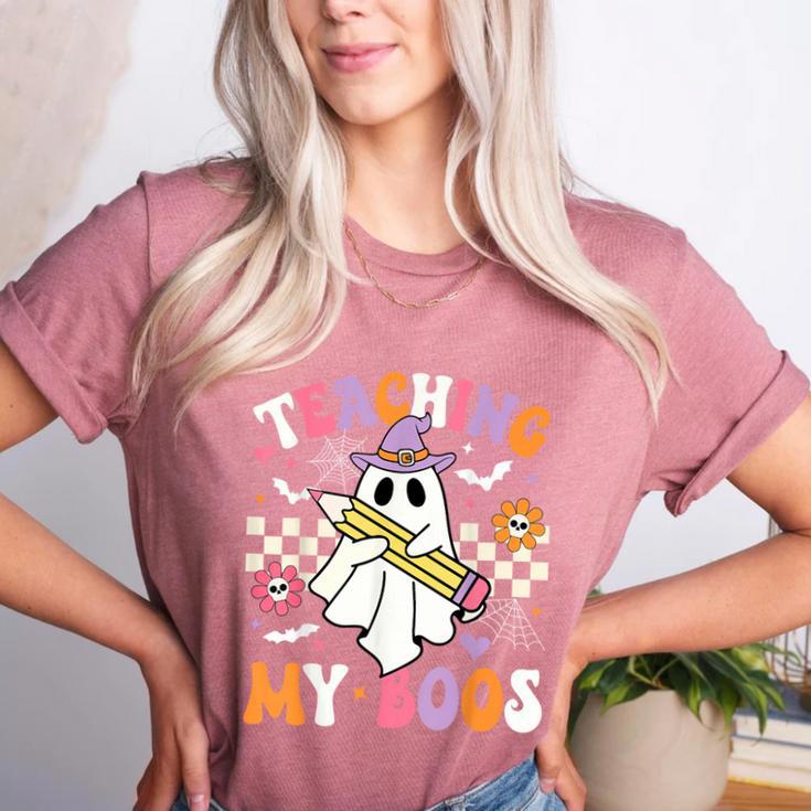 Teaching My Boos Ghost Teacher Cute Groovy Halloween Teacher Women's Heather T-Shirt