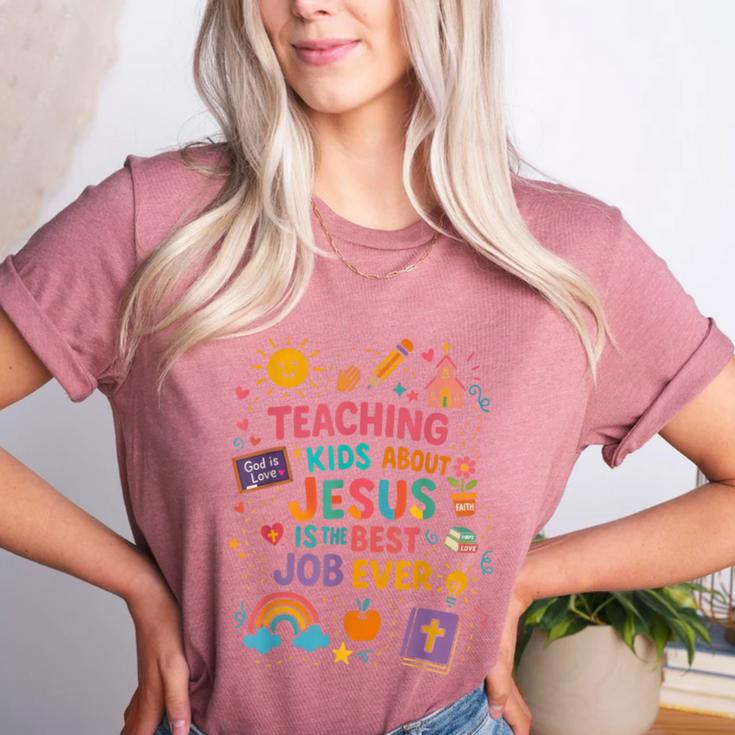 Teaching Kids About Jesus Is The Best Job Ever Bible Teacher Women's Heather T-Shirt