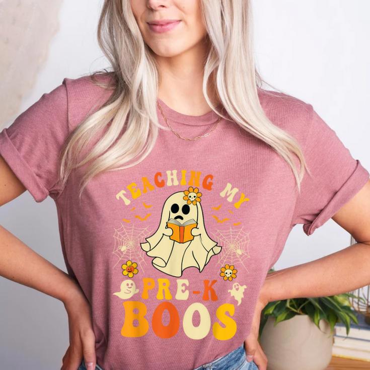 Teaching My Pre-K Boos Crew Teachers Halloween Ghost Women's Heather T-Shirt