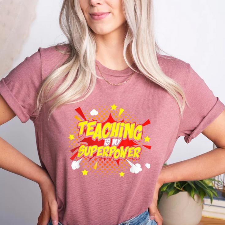 Teaching Is My Superpower Retro Comic Teacher Women's Heather T-Shirt
