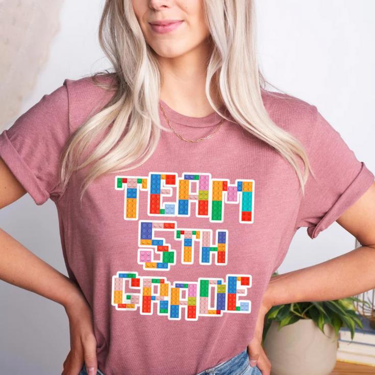 Team 5th Grade Building Blocks Bricks Theme Teacher Team For Men Women Kids Women's Heather T-Shirt