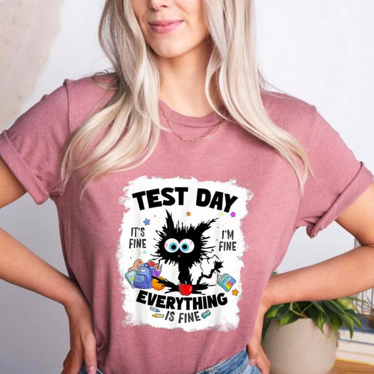 Test Day Stressed Cat Teacher Student Kids Testing Day Women's Heather T-Shirt