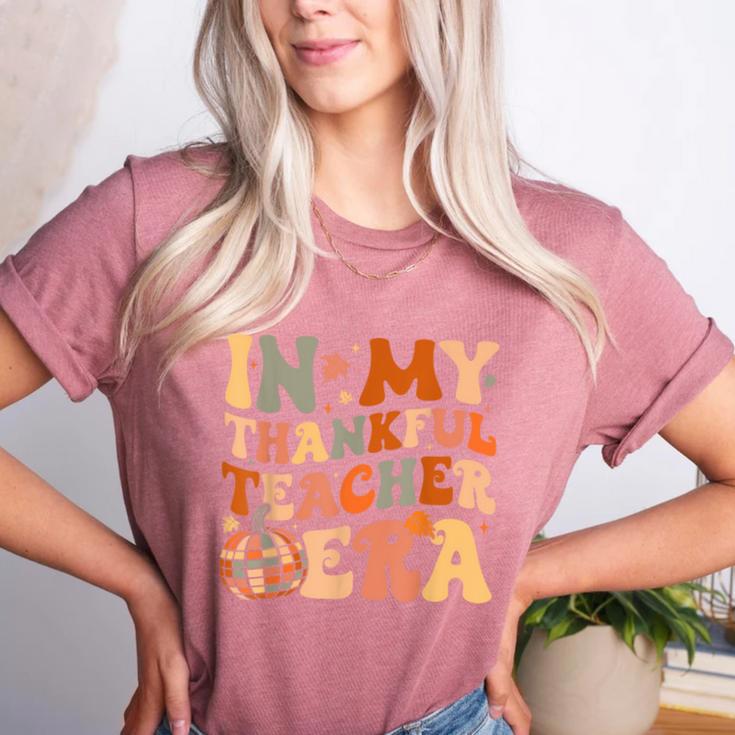 In My Thankful Teacher Era Cute Groovy Thanksgiving Teacher Women's Heather T-Shirt