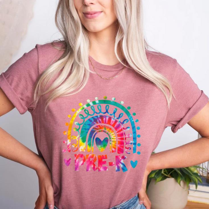 Tie Dye Prek Teacher Rainbow Preschool Back To School Girl Women's Heather T-Shirt