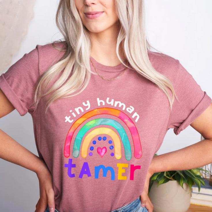 Tiny Human Tamer Watercolor Rainbow Daycare Teacher Women's Heather T-Shirt
