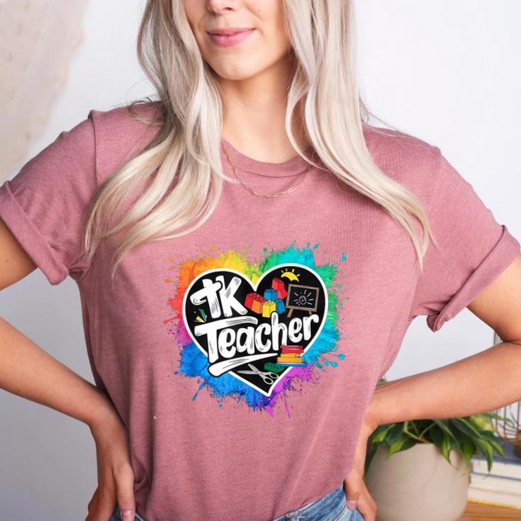 TK Teacher Transitional Kindergarten Heart Back To School Women's Heather T-Shirt