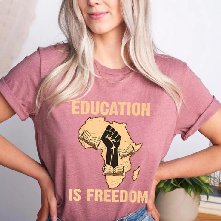 History Education Is Freedom African Map Black Teacher Women's Heather T-Shirt