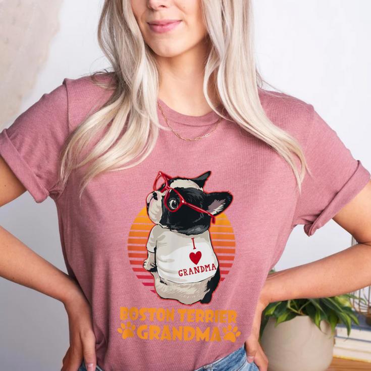 Vintage Boston Terrier Grandma Wear Sunglasses Dog Lover Men Women Girls Kids Women's Heather T-Shirt
