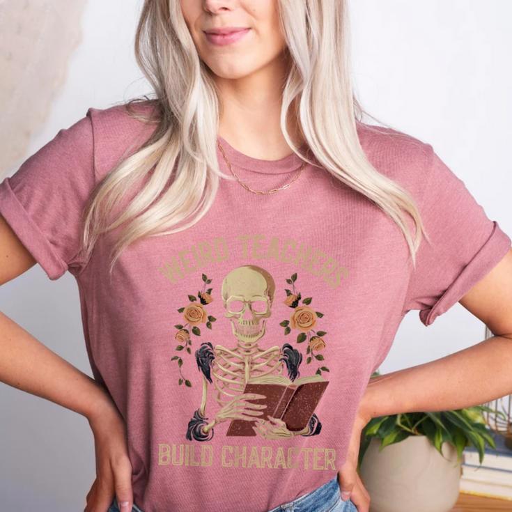 Weird Teachers Build Character Skeleton Book Halloween Women Women's Heather T-Shirt
