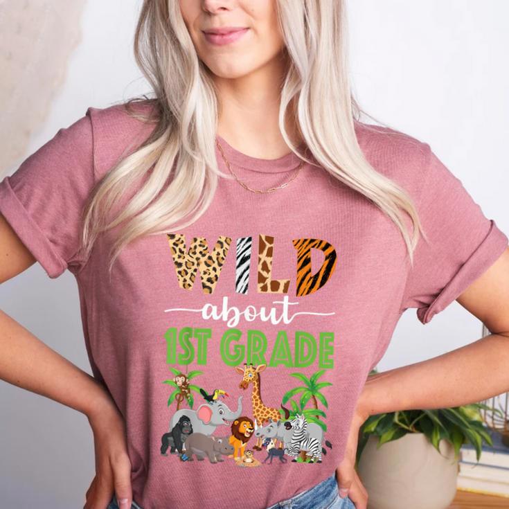 Wild About 1st Grade Teacher Student First Grade Zoo Safari Women's Heather T-Shirt