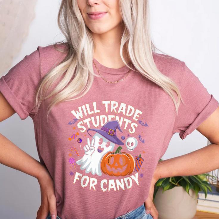 Will Trade Students For Candy Halloween Teacher Women's Heather T-Shirt