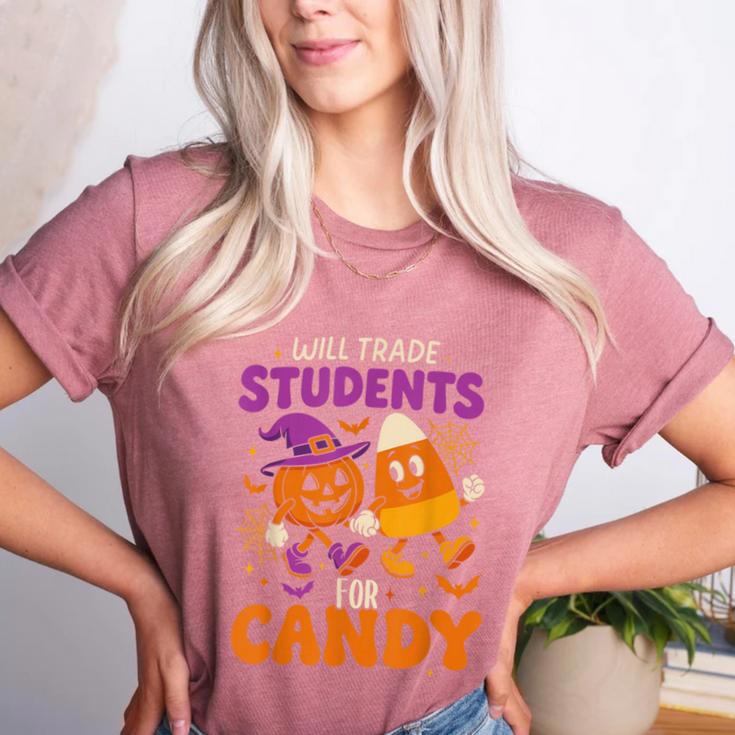 Will Trade Students For Candy Shirt Fun Candy Corn Teacher Women's Heather T-Shirt