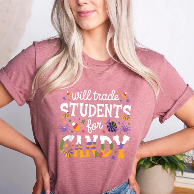 Will Trade Students For Candy Teacher Halloween Costume Tee Women's Heather T-Shirt