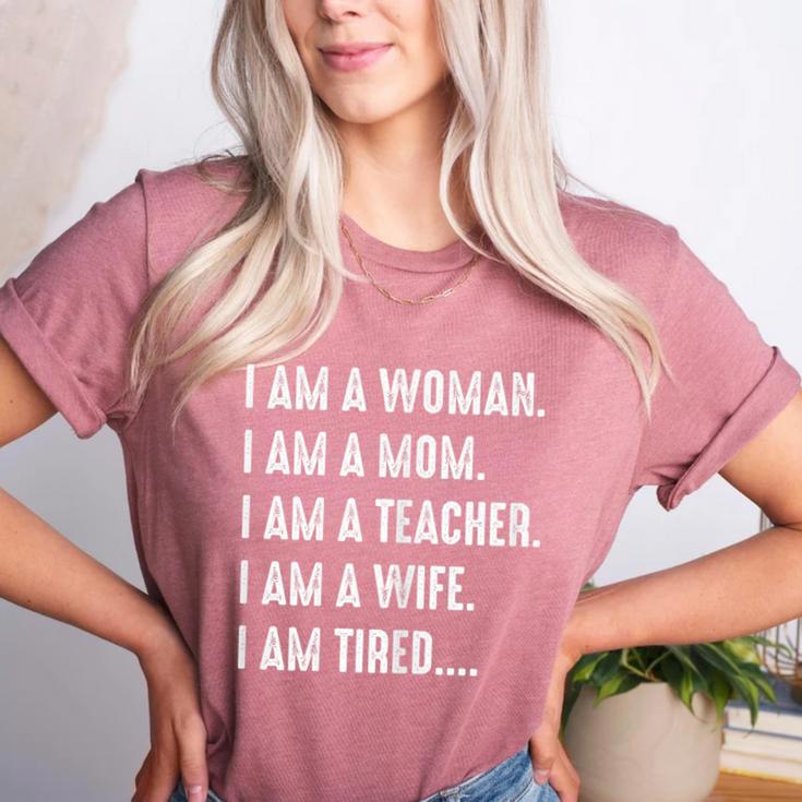Woman Mom Teacher Wife TIRED T Shirt Cute Mom Teacher Shirts Women's Heather T-Shirt