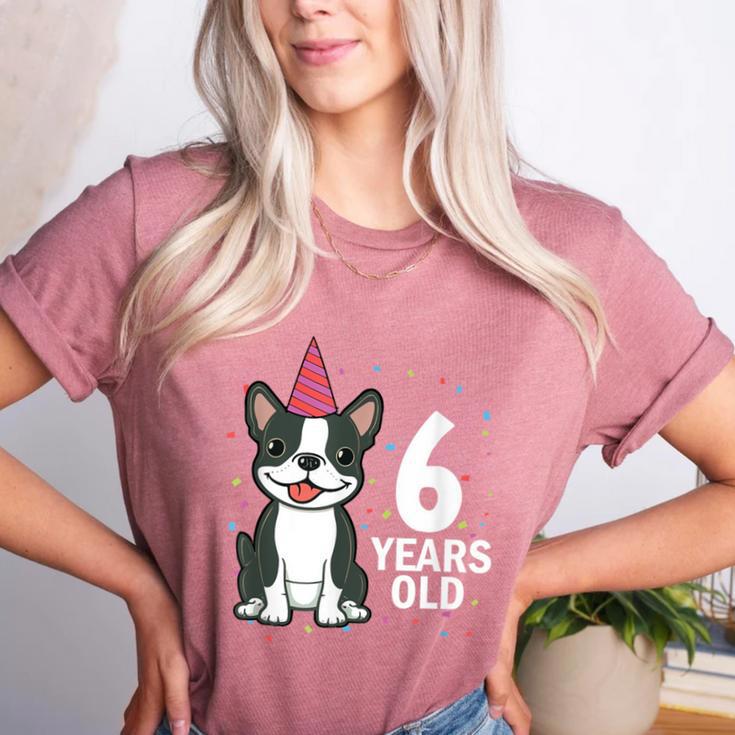 6 Years Old Birthday Boston Terrier Dog Lover 6th Party Kid Women's Heather T-Shirt