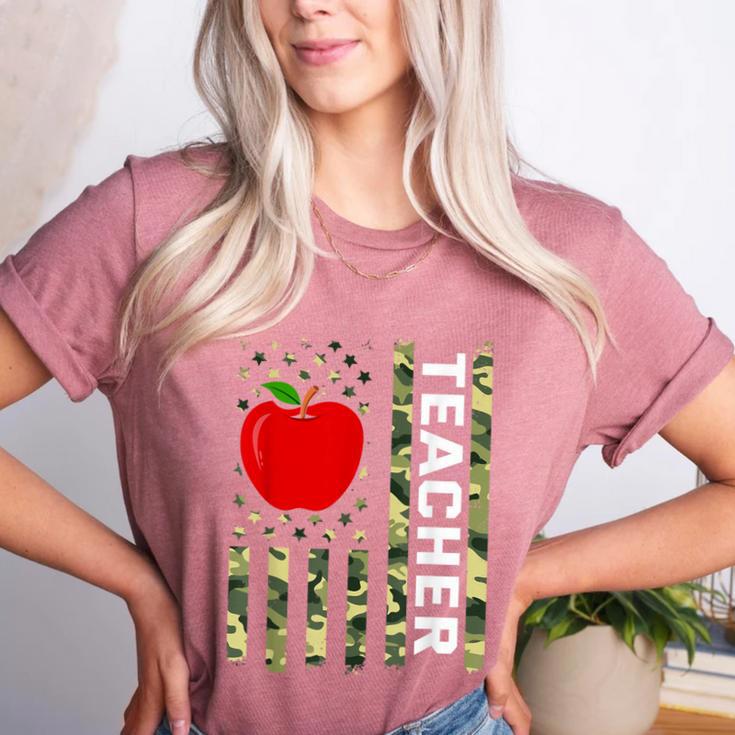 American Flag Camouflage Teacher Patriotic 4th Of July Women's Heather T-Shirt