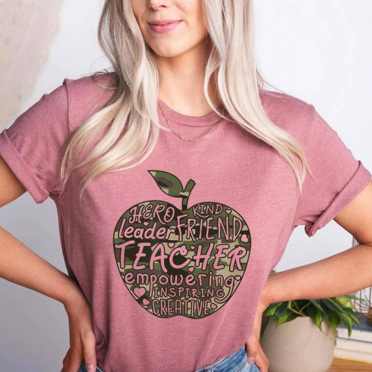 Apple Camoflauge Clothing Camo Student Teacher Cute School Women's Heather T-Shirt Apple Camoflauge Clothing Camo Student Teacher Cute School Women's Heather T-Shirt