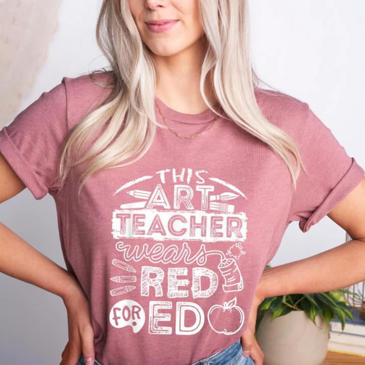 This Art Teacher Wears Red For Ed Men Women Women's Heather T-Shirt