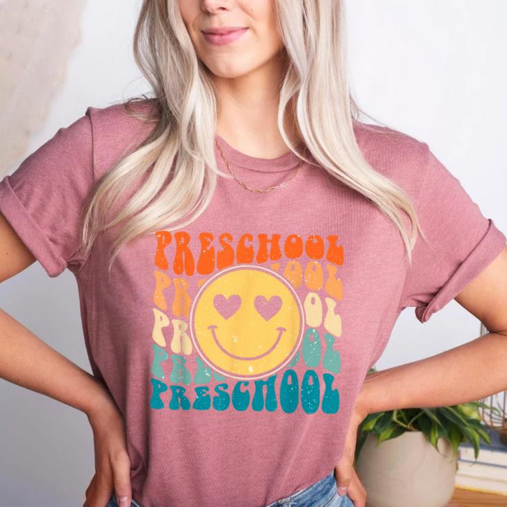 Back To School Groovy Smile Preschool Teachers Students Kids Women's Heather T-Shirt Back To School Groovy Smile Preschool Teachers Students Kids Women's Heather T-Shirt