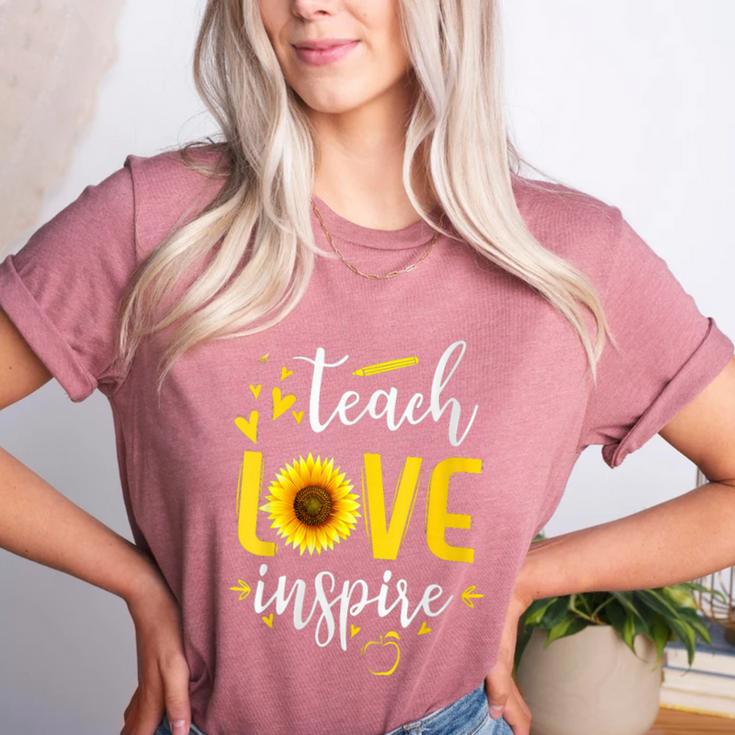 Back To School Teach Love And Inspire Teacher Sunflower Women's Heather T-Shirt