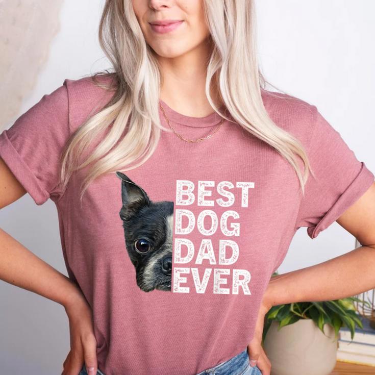 Best Dog Dad Ever Boston Terrier Dog Lover For Dad Men Women Girls Kids Women's Heather T-Shirt