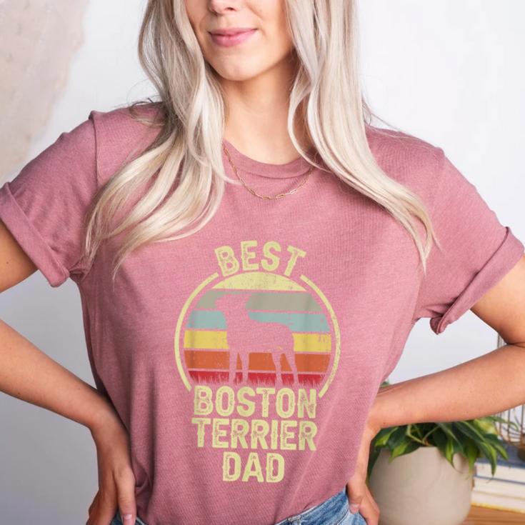 Best Dog Father Dad Vintage Boston Terrier For Men Women Women's Heather T-Shirt