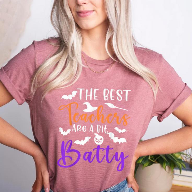 The Best Teachers Are A Bit Batty Teacher Bat Halloween Women's Heather T-Shirt The Best Teachers Are A Bit Batty Teacher Bat Halloween Women's Heather T-Shirt