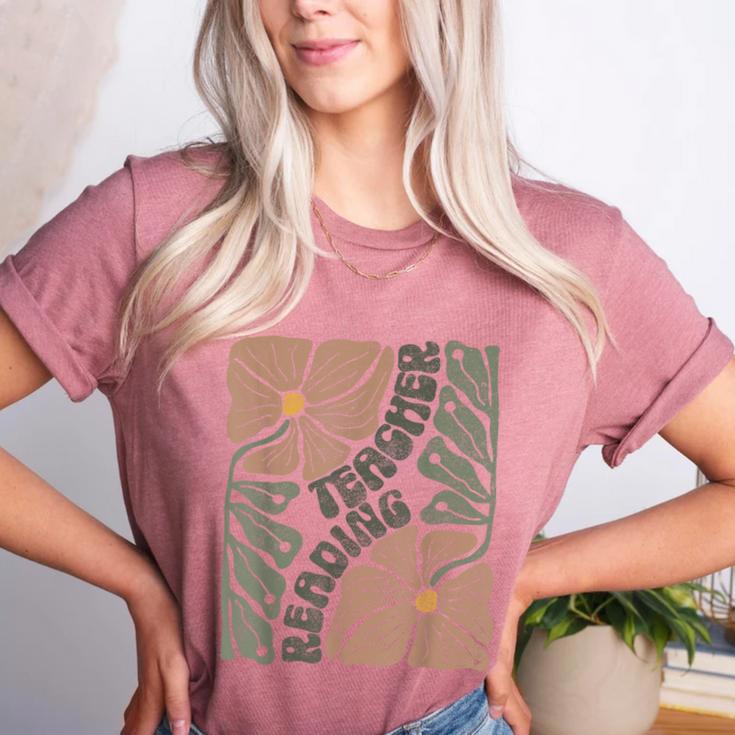 Boho Floral Reading Teacher Retro Reading Specialist Wildfl Women's Heather T-Shirt Boho Floral Reading Teacher Retro Reading Specialist Wildfl Women's Heather T-Shirt