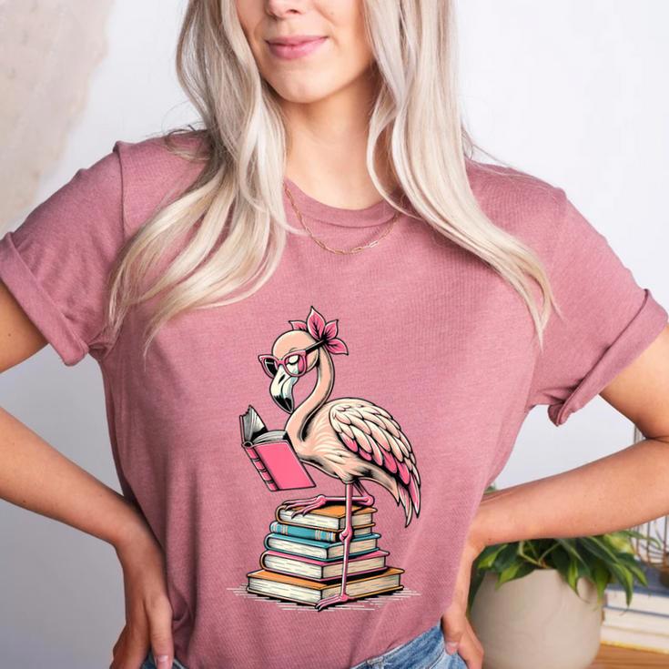 Book Lover Cute Flamingo Reading Teacher Librarian Women Women's Heather T-Shirt