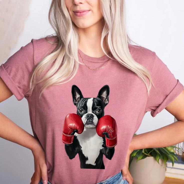 Boston Terrier Boxing Women's Heather T-Shirt