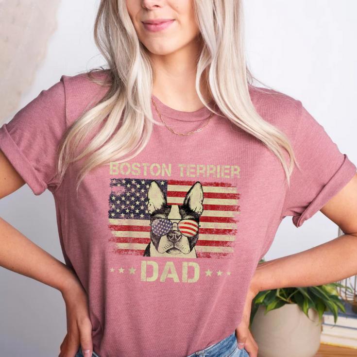 Boston Terrier Dad Dog Lovers American Flag 4th Of July For Women Men Women's Heather T-Shirt