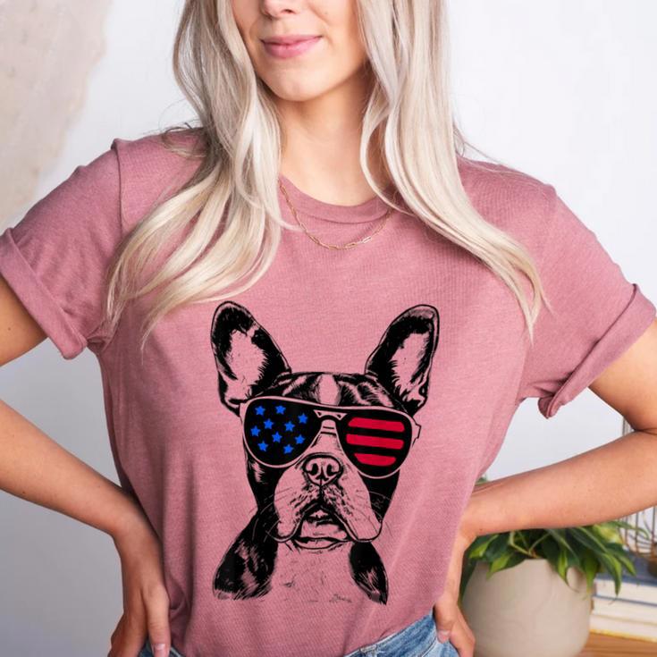 Boston Terrier Dog 4th July America USA Flag Men Women Kids Women's Heather T-Shirt