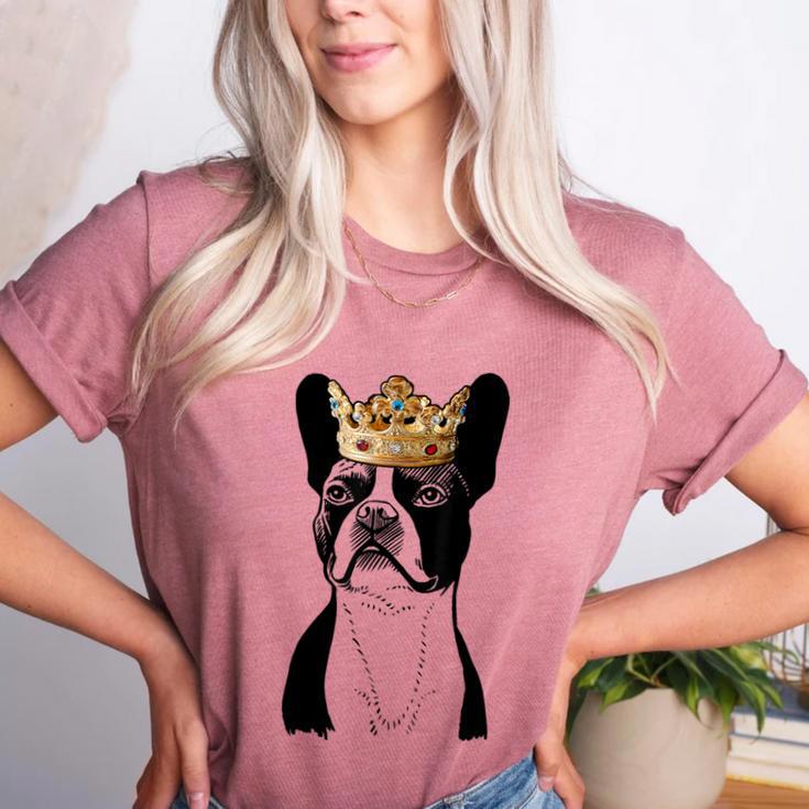 Boston Terrier Dog Wearing Crown For Men Women Girls Kids Women's Heather T-Shirt