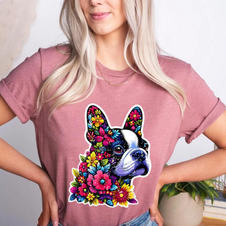 Boston Terrier Floral Vintage Dog Mom Distressed Men Women Kids Women's Heather T-Shirt