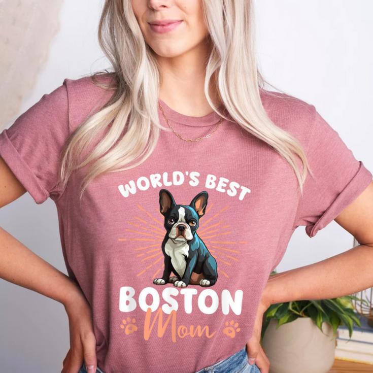 Boston Terrier Groovy World's Best Boston Mom Women's Heather T-Shirt