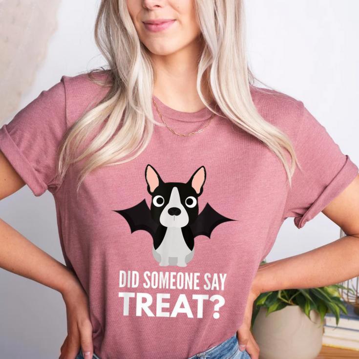 Boston Terrier Halloween Shirt Did Someone Say Treat Women's Heather T-Shirt