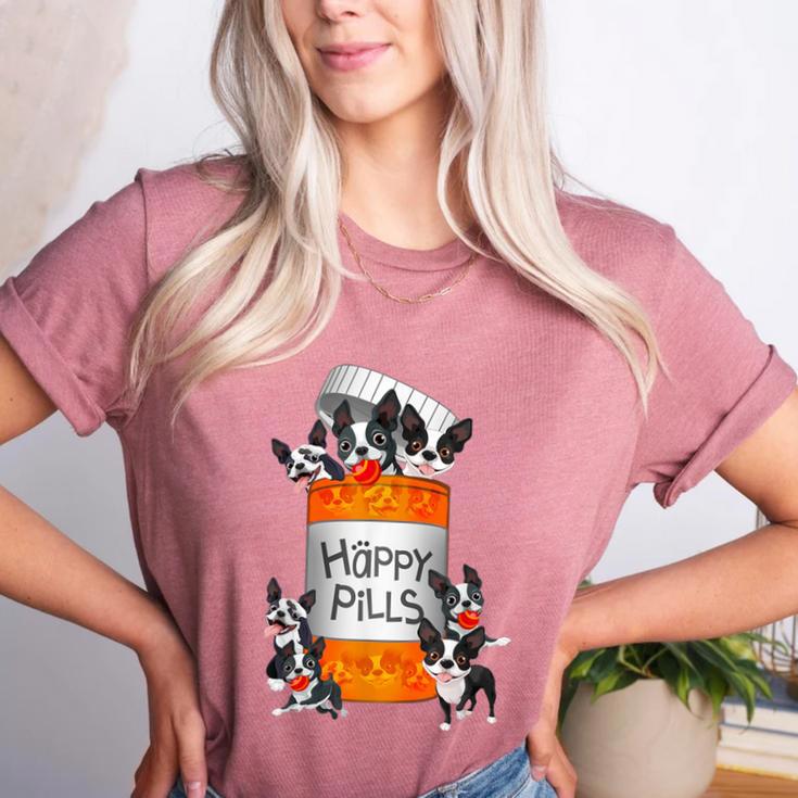 Boston Terrier Happy Pills T-Shirt Women's Heather T-Shirt