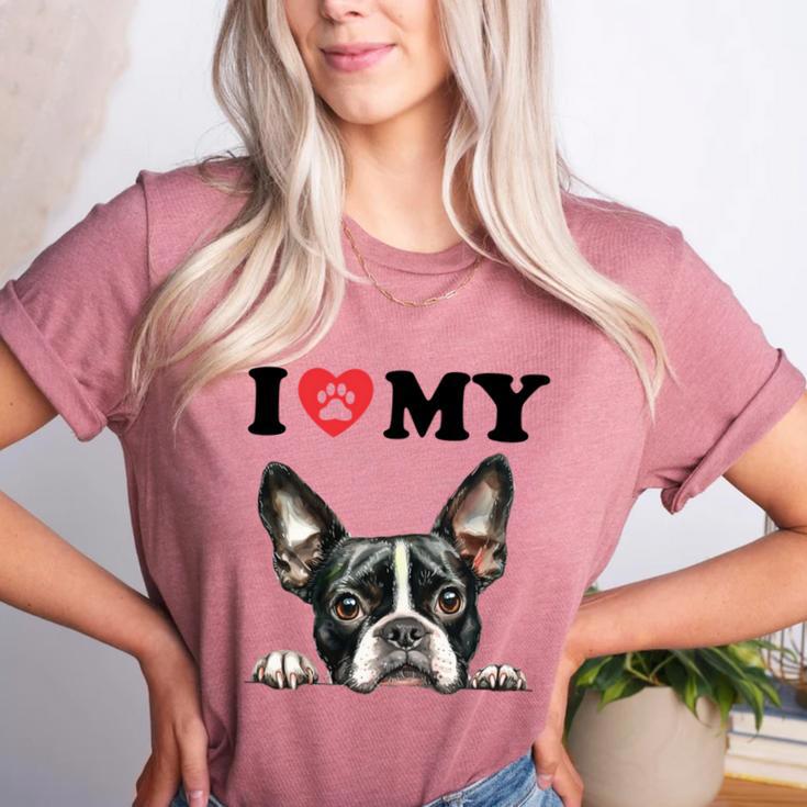 Boston Terrier I Heart My Dog Dog Lover Women's Heather T-Shirt