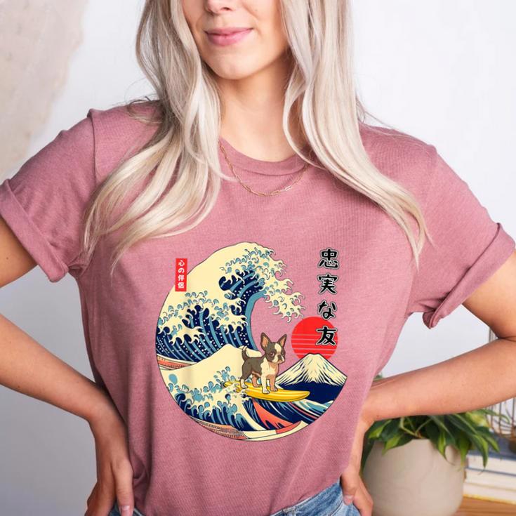 Boston Terrier Japanese Kanagawa Wave Surf Loyal Dog Men Women Kids Women's Heather T-Shirt