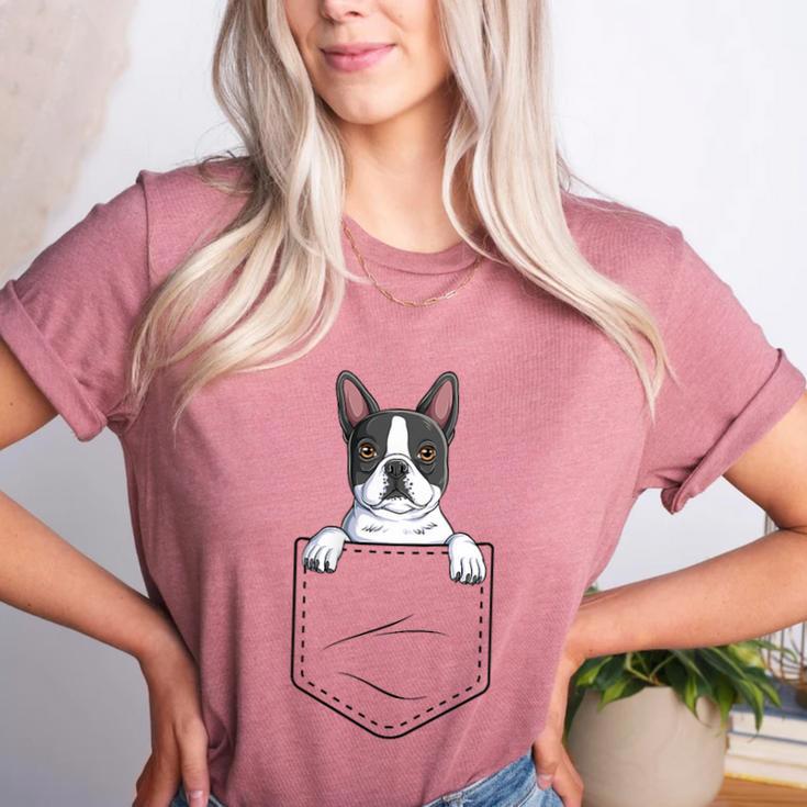 Boston Terrier In The Pocket Cute Boston Terrier Dog Lovers Men Women Girls Kids Women's Heather T-Shirt
