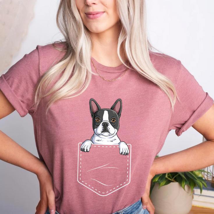 Boston Terrier In The Pocket Cute Boston Terrier Dog Lovers For Men Women Girls Kids Women's Heather T-Shirt