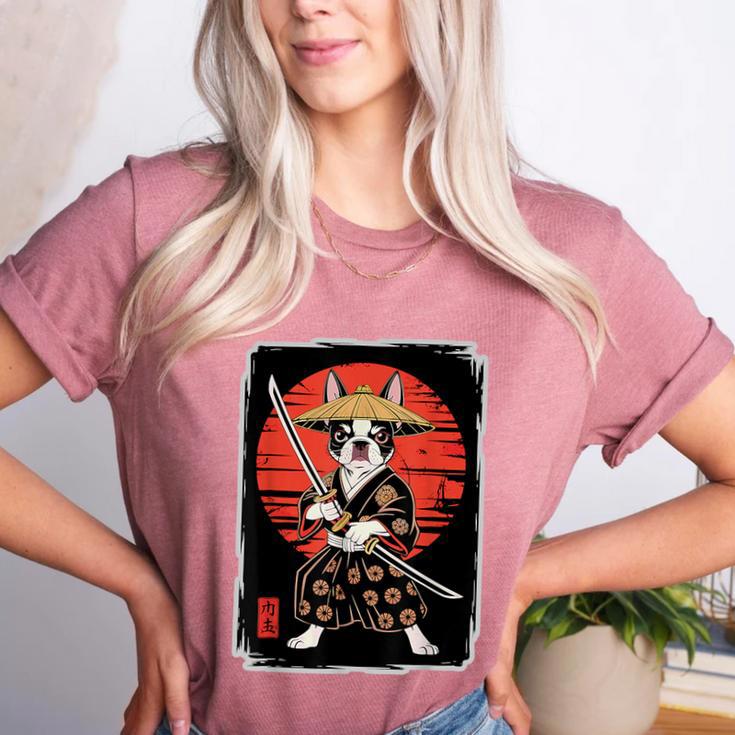 Boston Terrier Samurai Ninja Vintage Anime Japanese Ukiyo-e Women's Heather T-Shirt