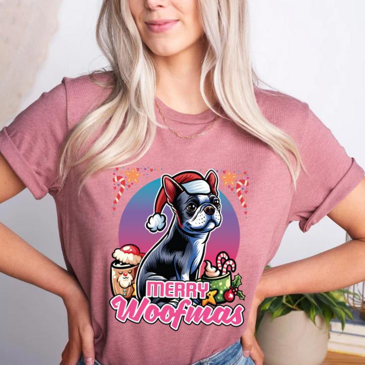 Boston Terrier Santa Claus Coffee Mug Merry Christmas Dogs Women's Heather T-Shirt