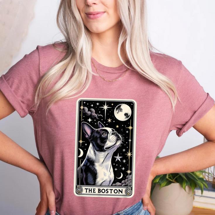Boston Terrier Tarot Card Star With The Moon Men Women Kids Women's Heather T-Shirt