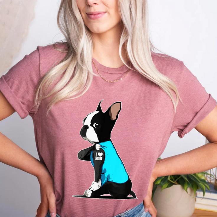 Boston Terrier Tattoos I Love Mom Women's Heather T-Shirt