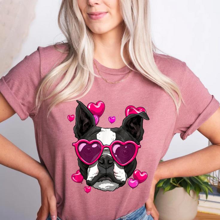 Boston Terrier Valentines Day Shirt Heart Dog Lover Women's Heather T-Shirt