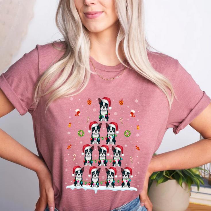 Boston Terrier Xmas Tree Lights For Men Women Boston Terrier Women's Heather T-Shirt