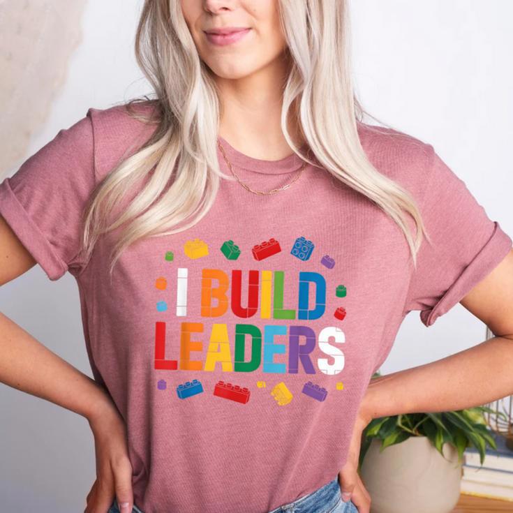 I Build Leaders Bricks Building Blocks Teacher Brick Builder Women's Heather T-Shirt I Build Leaders Bricks Building Blocks Teacher Brick Builder Women's Heather T-Shirt