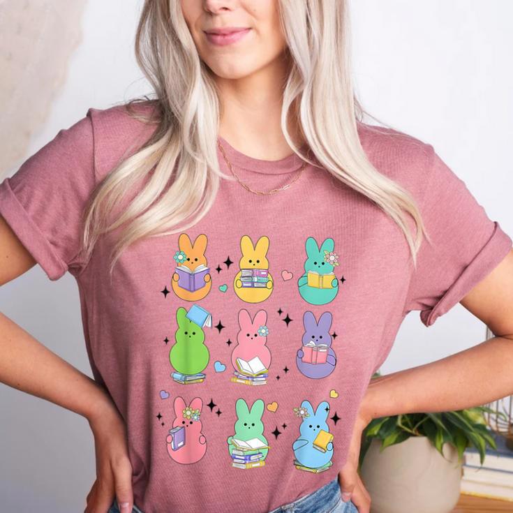 Bunny Reading Books Easter Day Librarian Teacher Book Women's Heather T-Shirt Bunny Reading Books Easter Day Librarian Teacher Book Women's Heather T-Shirt
